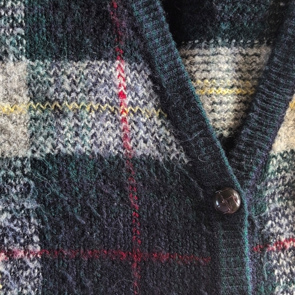 Vtg 90s Plaid Cardigan Preppy Grandpa Sweater Academia Oversized Small - Picture 3 of 7